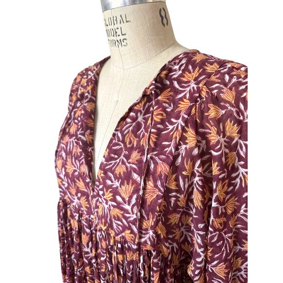 Daughters of India Kyra Cotton Midi Dress in Sumac Red & Gold Size Small - Picture 3 of 8